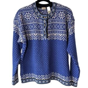 Vintage LL Bean Blue Fair Isle Knit Cotton Sweater Size L